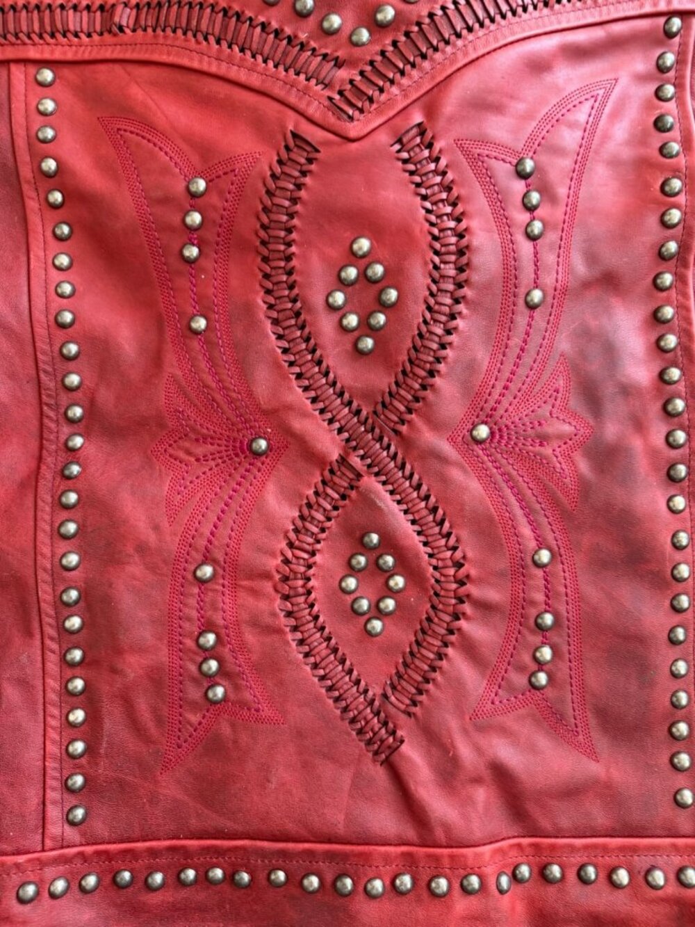 Lane Boots COSSETTE Red Leather Jacket Western Cowgirl Biker Bomber Coat Size XL - Picture 9 of 14